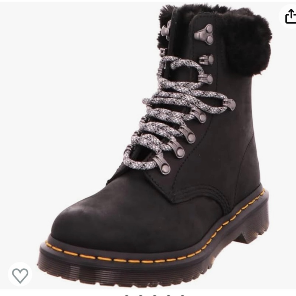 Dr. Martens Women's 1460 Serena Collar Faux Fur Lined Lace Up Boots Sz 8 black